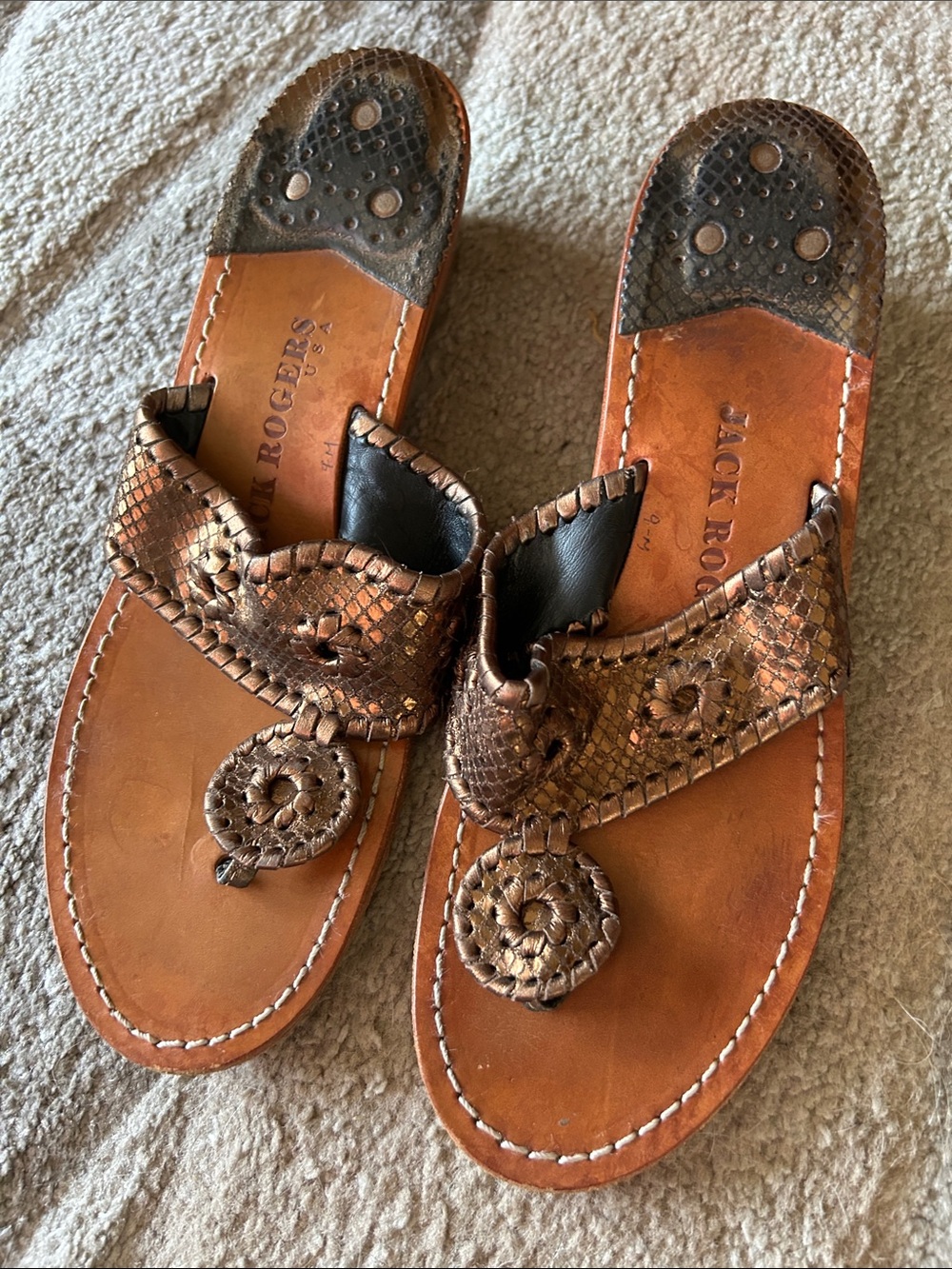 Jack Rogers Women’s Brown Leather Sandal with Decorative Medallion